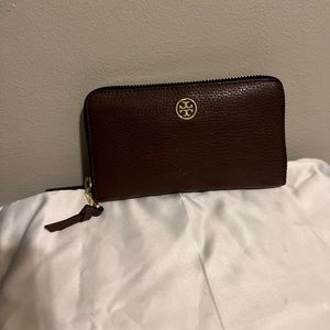Tory Burch Espresso Leather Full Zipper Wallet